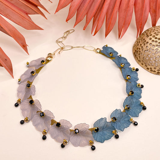 Elanor Girocollo con Foglie Blu e Grigie