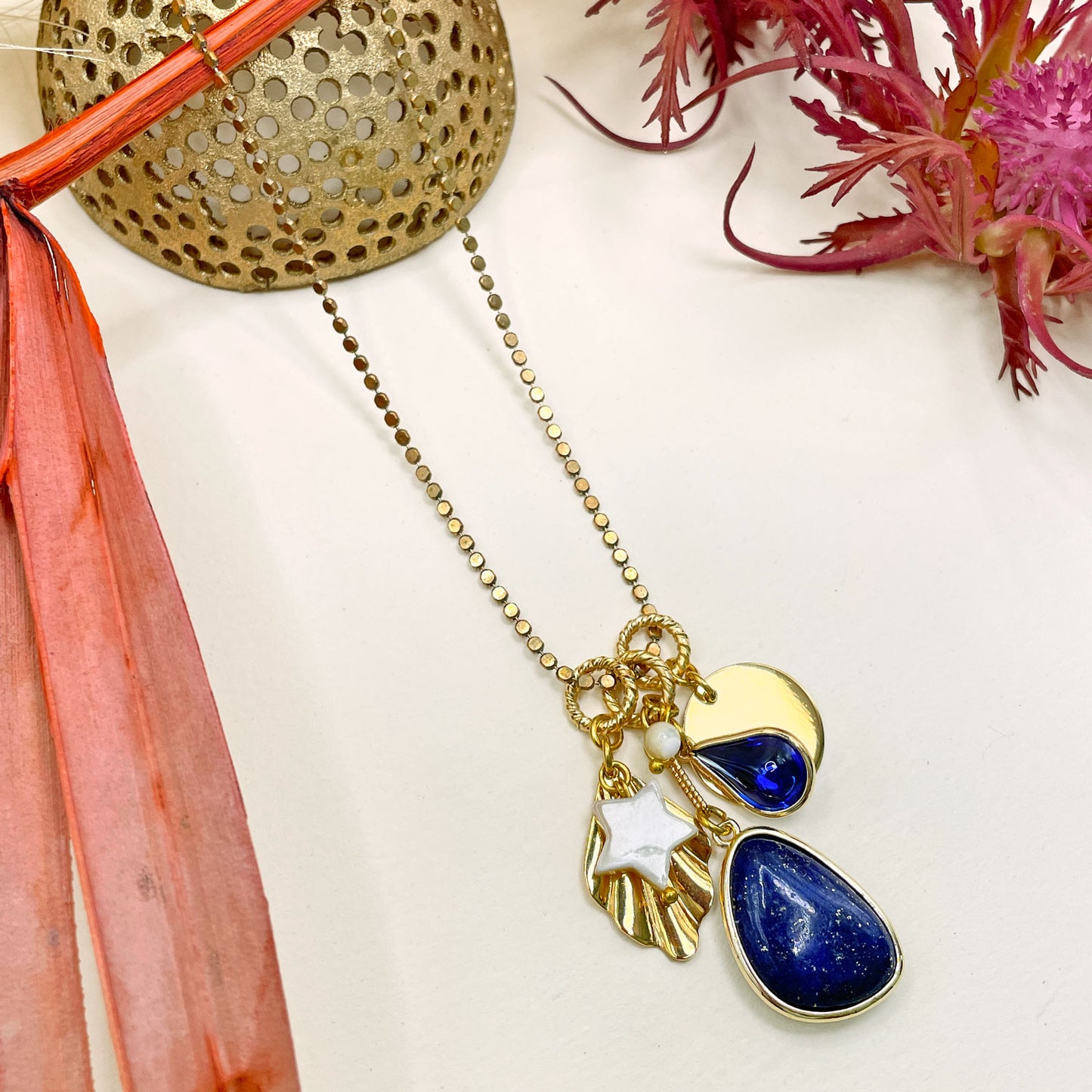 Disa Long Necklace with Lapis Lazuli Pendant