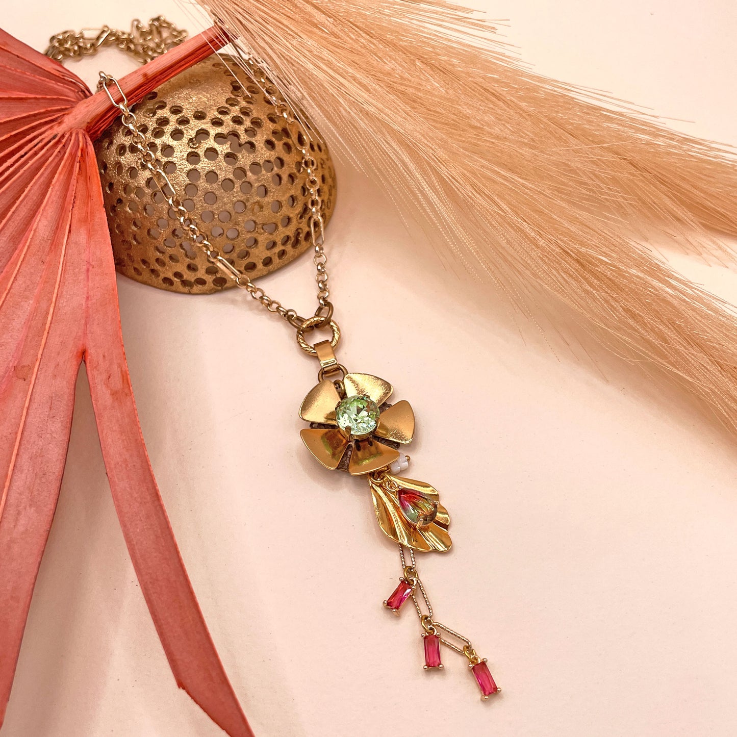 Hibiscus Long Necklace with Flower Pendant