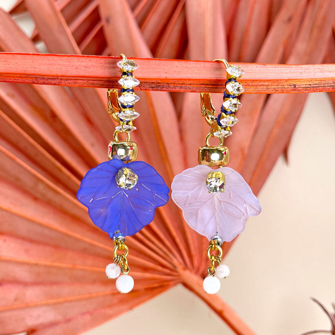 Elanor Earrings with Blue and baby Blue Leaves