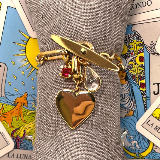 Bracciale con Cuore Pendente e Chiusura T-Bar