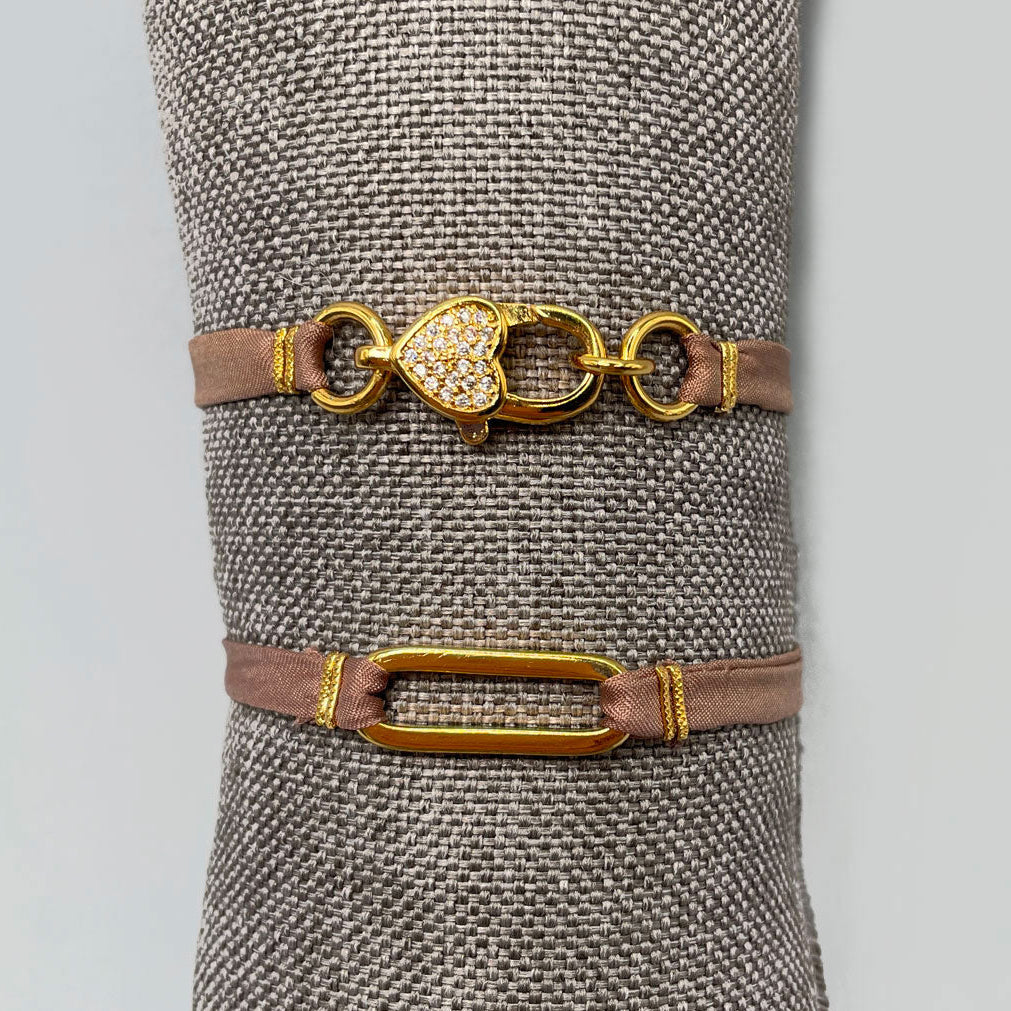 Bracelets with Brass Elements and Ribbon