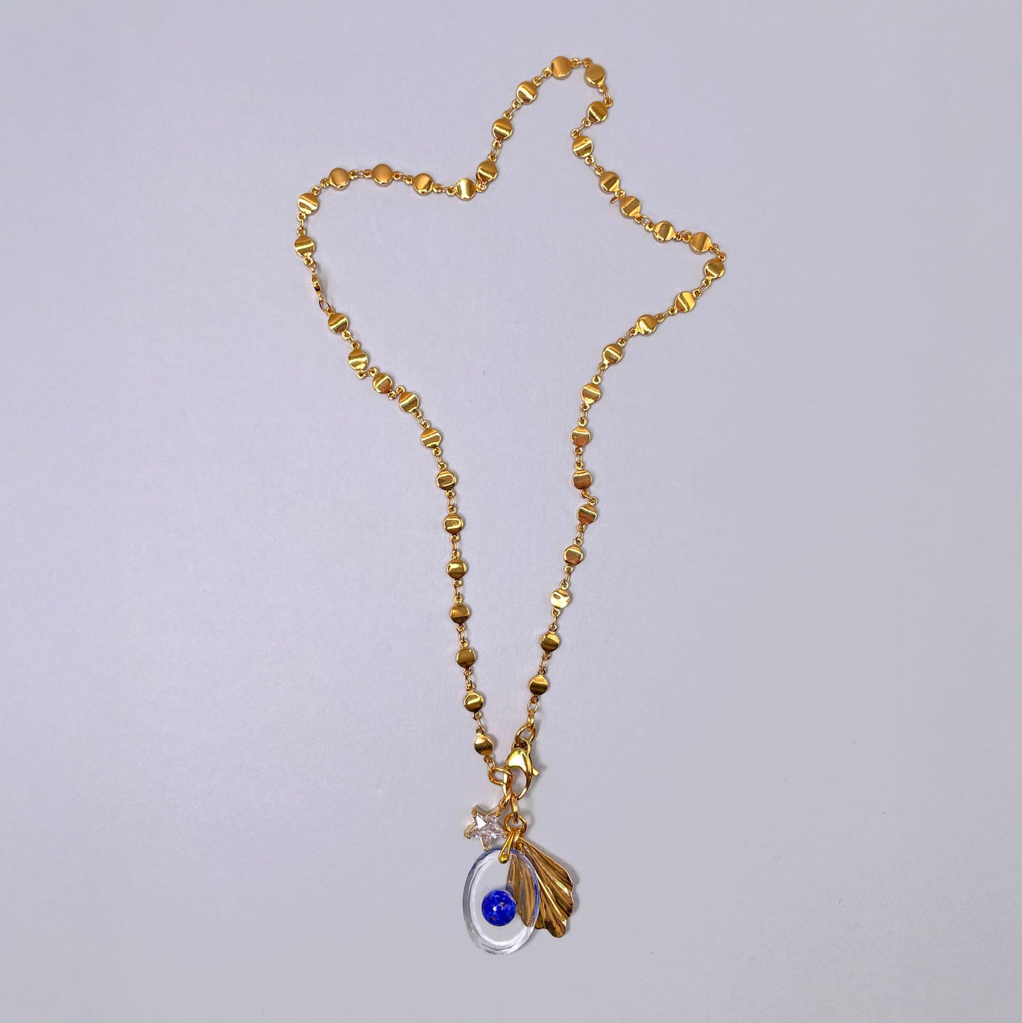 Collana con Pendente Ovale Vintage e Cabochon in Vetro