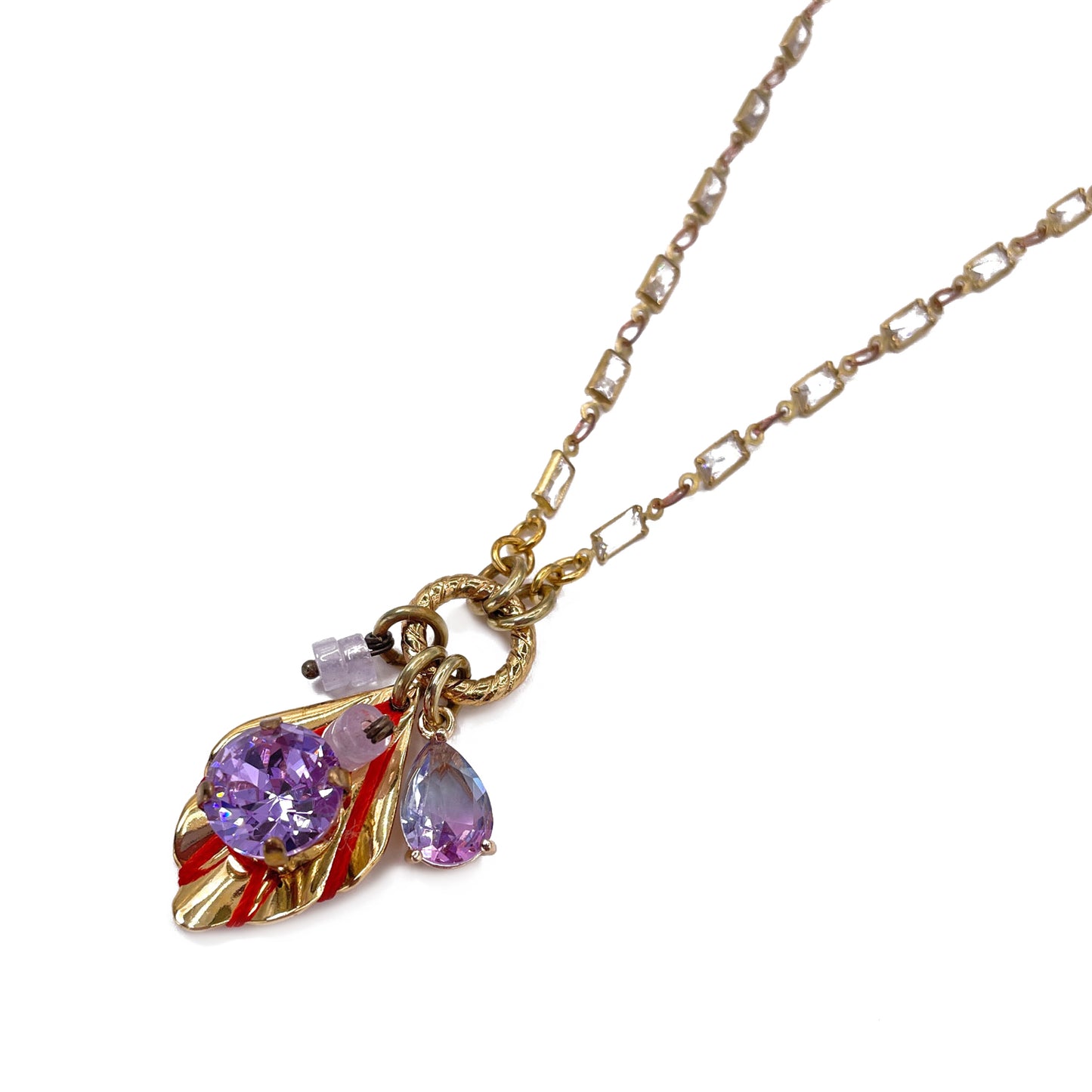 Hibiscus Necklace with Charms and Lilac Crystal