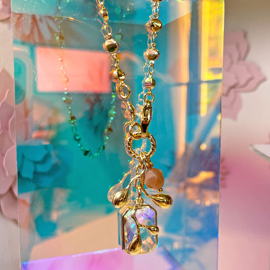 Collana con Pendente in Cristallo Sfaccettato e Pietra di Luna