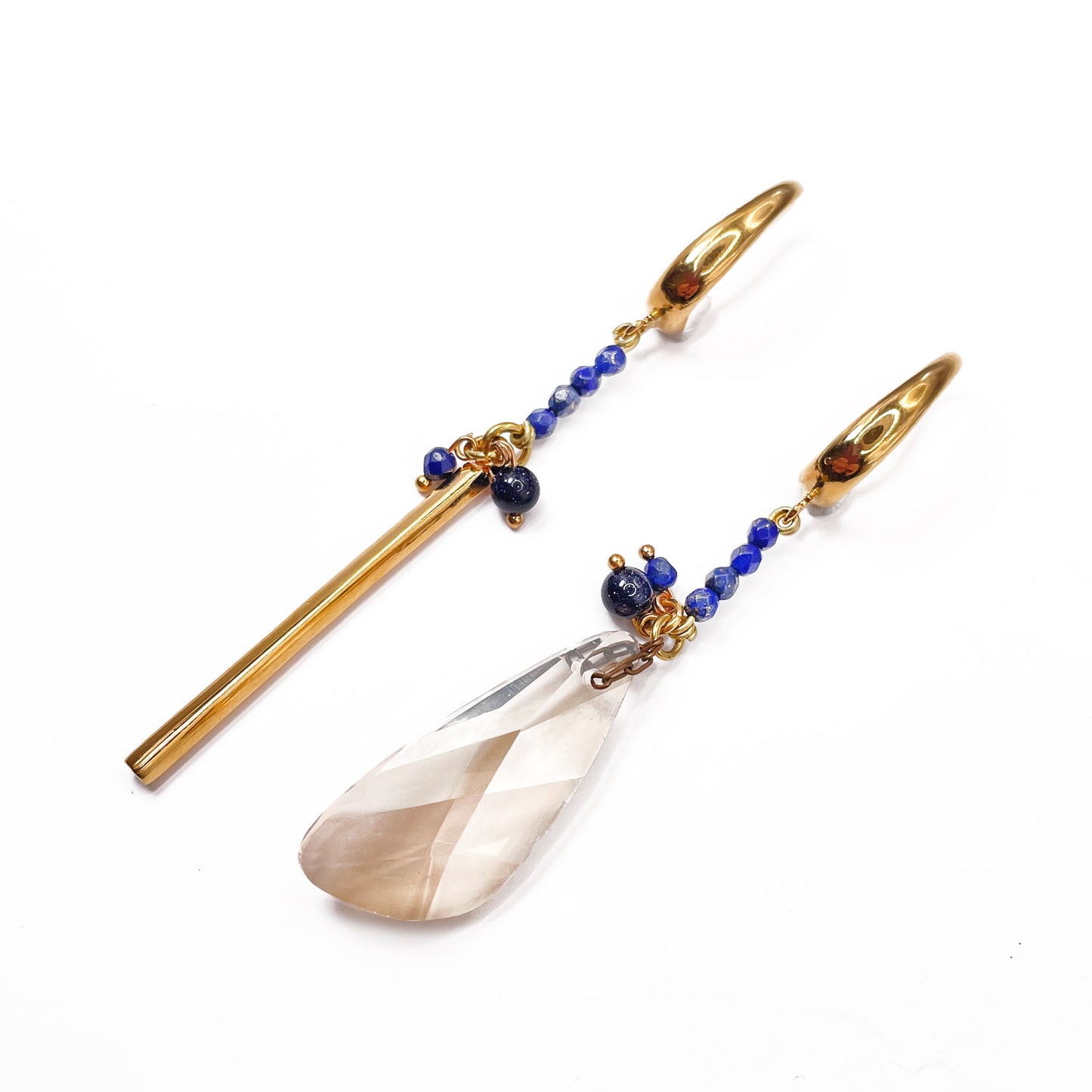 Miriel Long Blue Earrings with Crystal