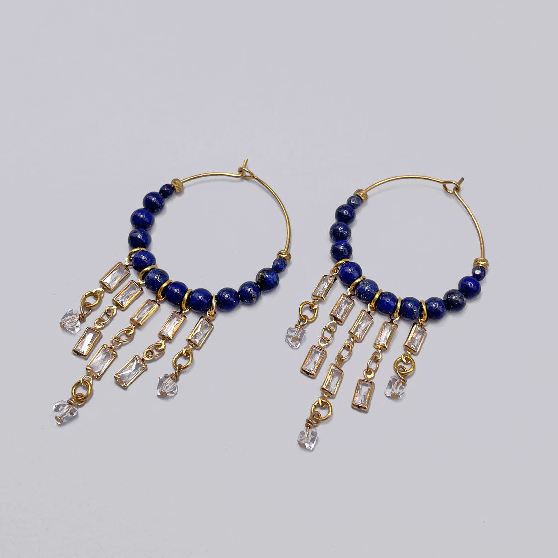 Hoop Earrings with Lapis Lazuli Beads