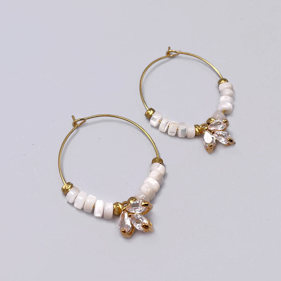 Hoop Earrings with Mother of Pearl Beads