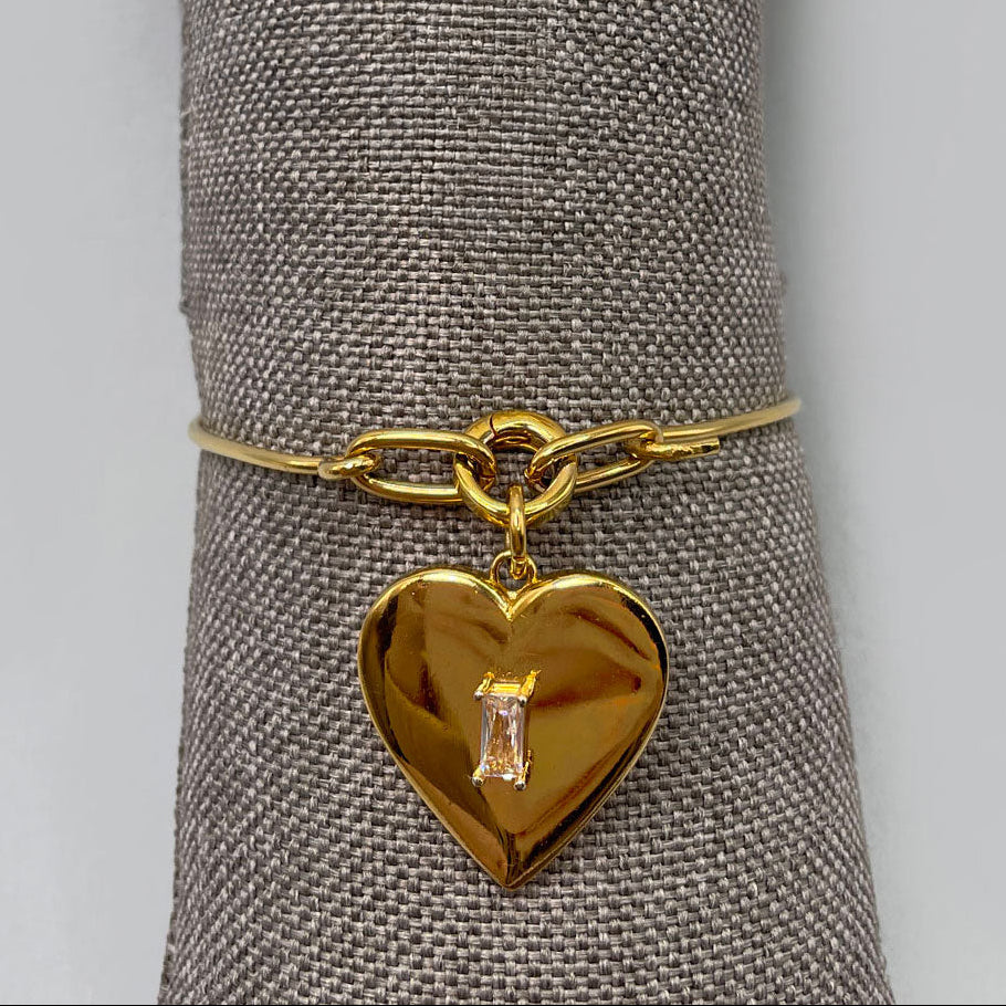 Thin Cuff Bracelet with Heart Pendant