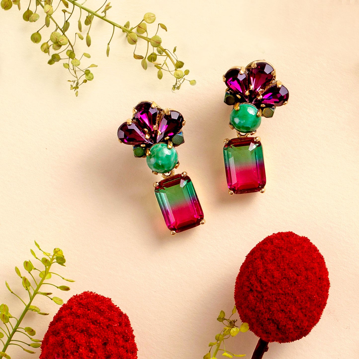 Plumeria Green Earrings