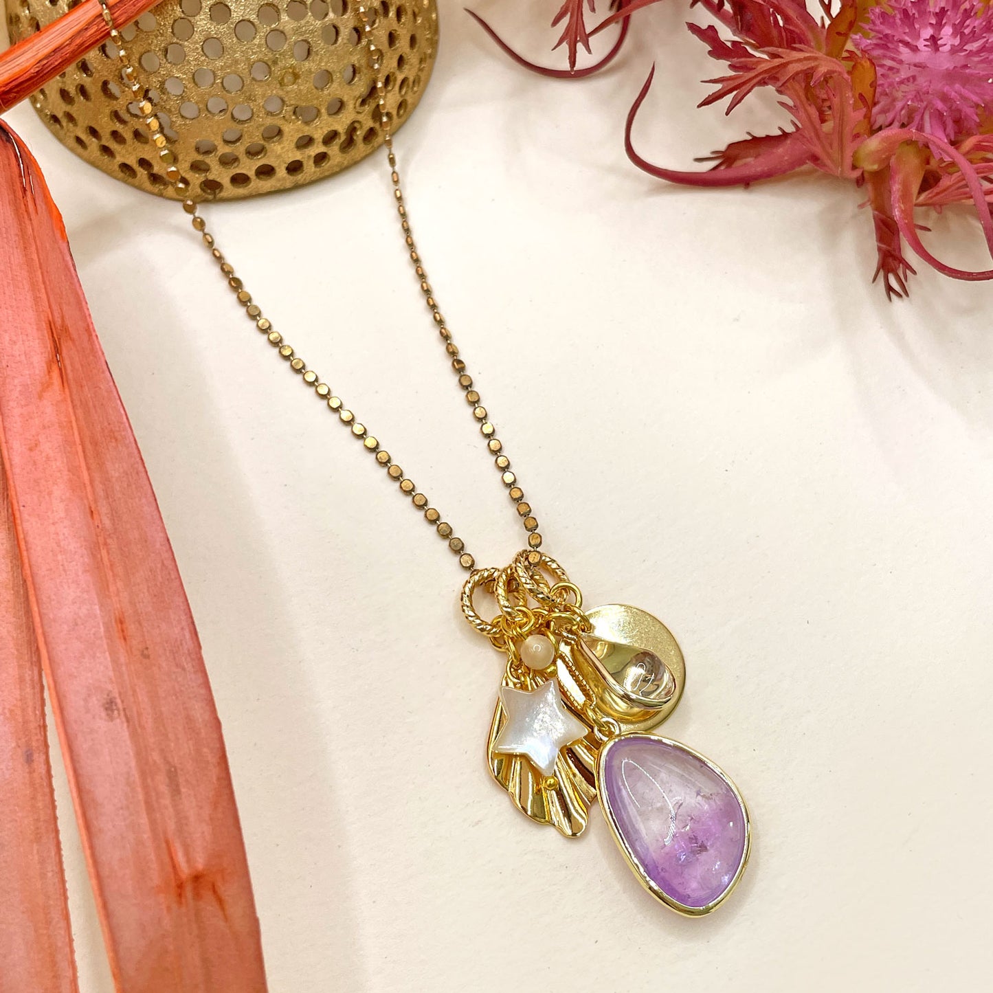 Disa Long Necklace with Amethyst Pendant