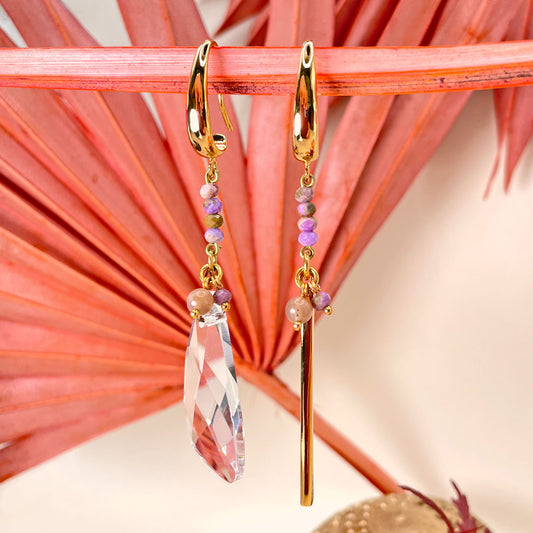 Miriel Long Pink Earrings with Crystal