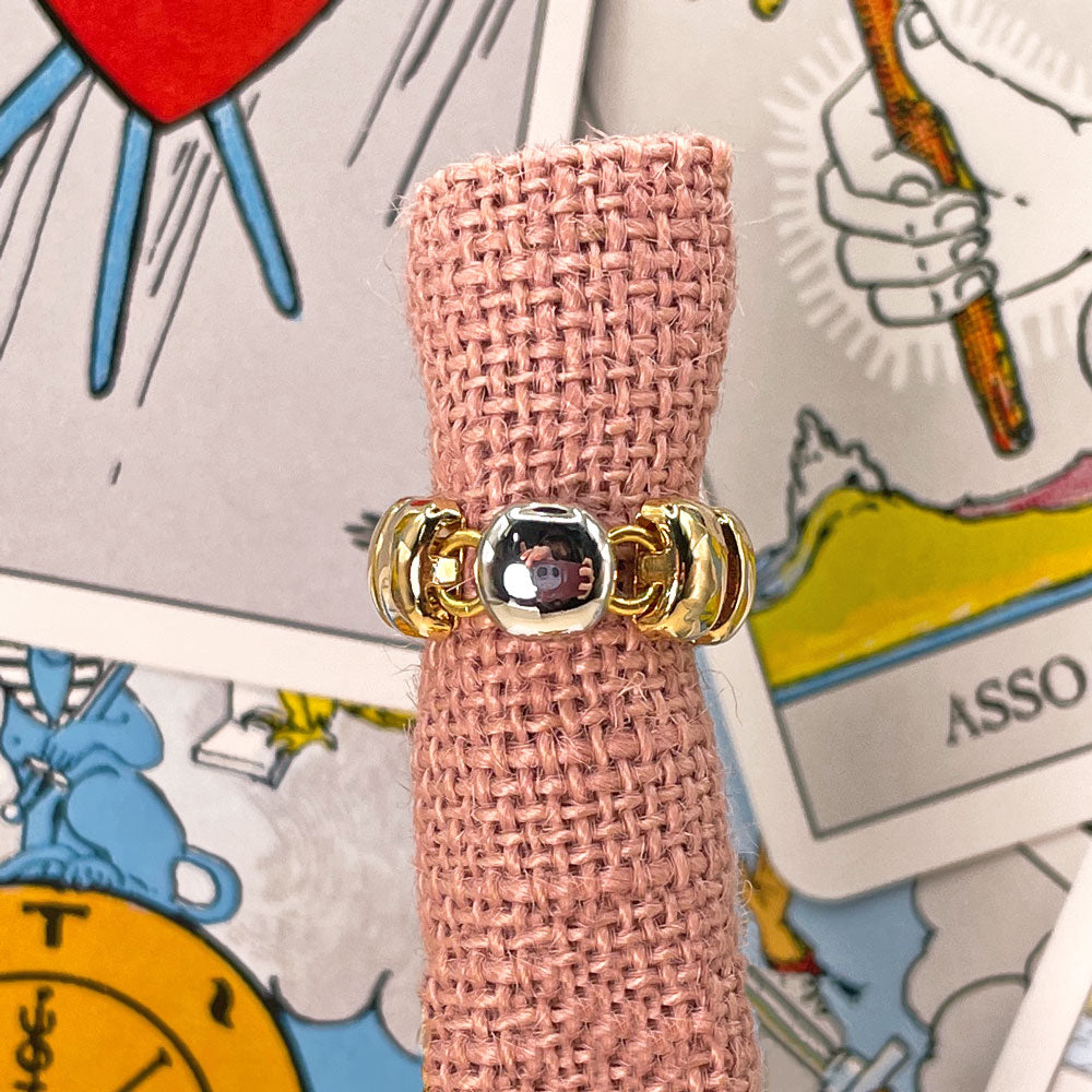 Gold Band Ring with Round Silver Element