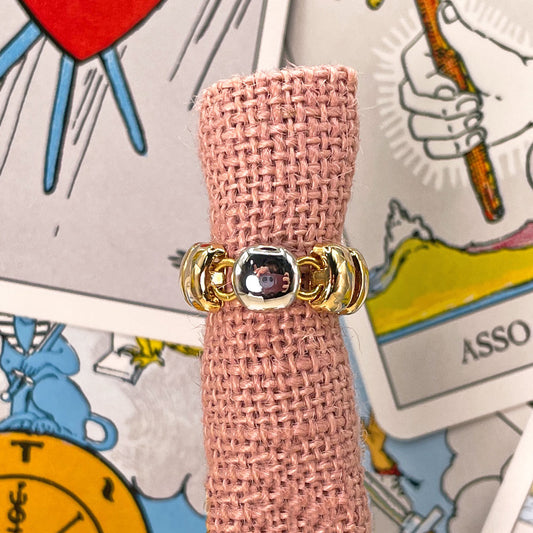 Gold Band Ring with Round Silver Element