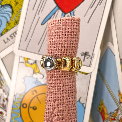 Gold Band Ring with Round Silver Element