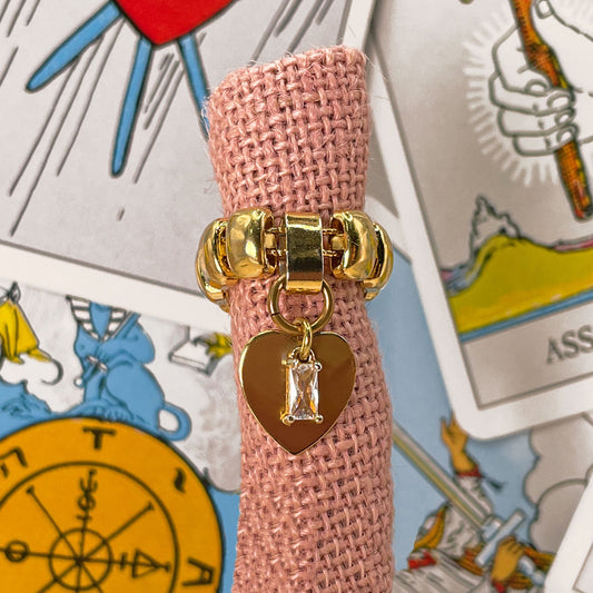 Gold Band Ring with Pendant Heart