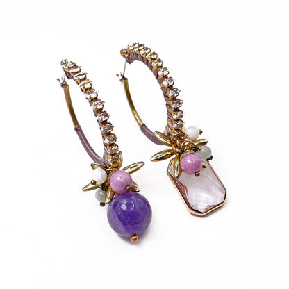 Frutti di Bosco Hoop Earrings with Light Purple Silk Thread