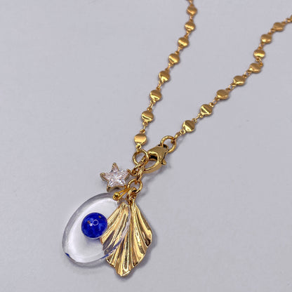 Collana con Pendente Ovale Vintage e Cabochon in Vetro