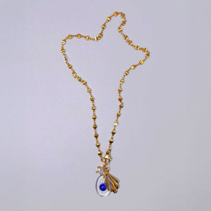 Collana con Pendente Ovale Vintage e Cabochon in Vetro