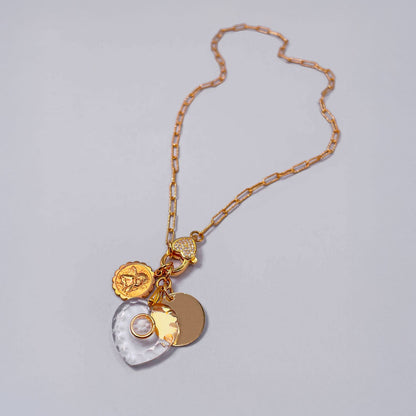 Necklace with Glass Heart Pendant and Vintage Coin