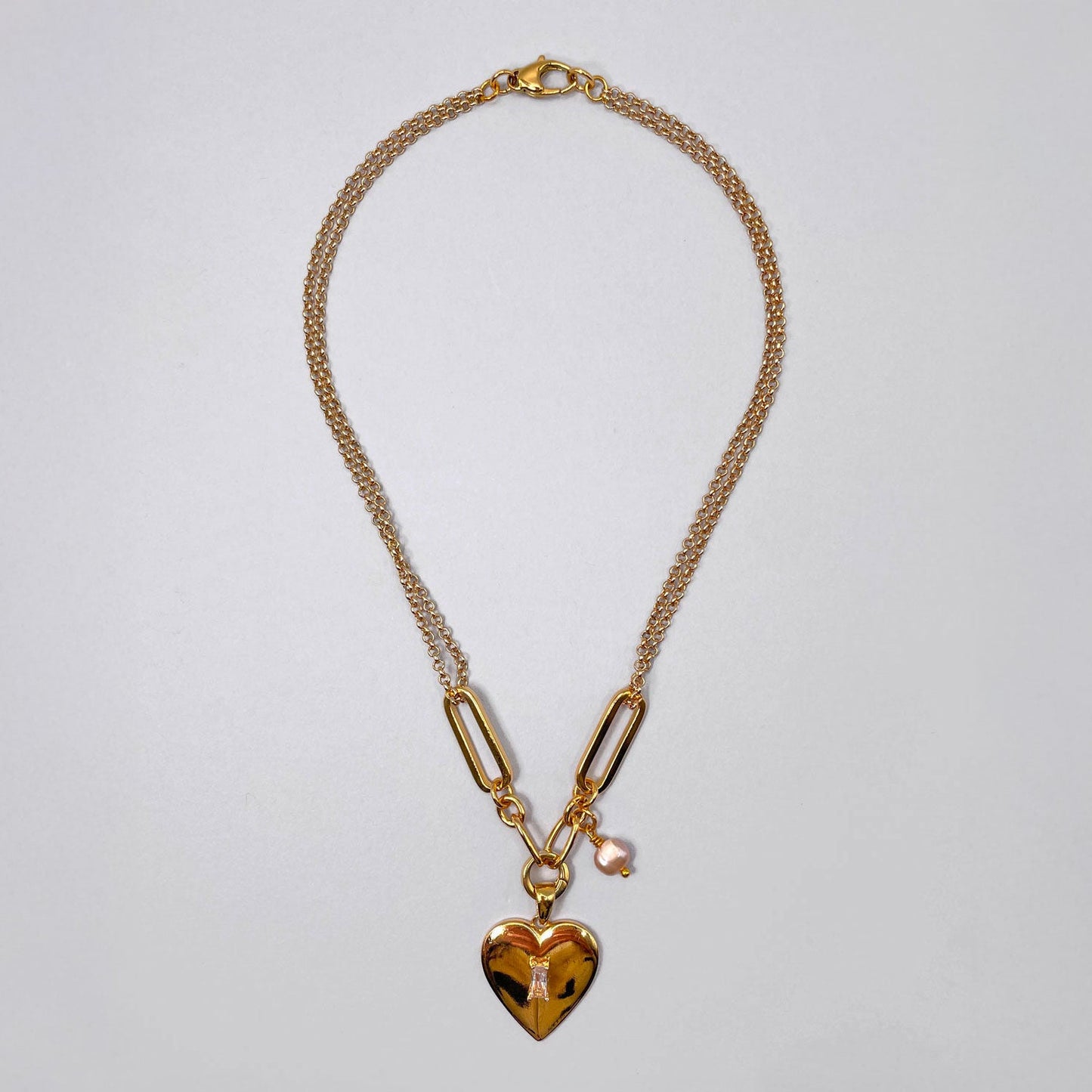 Collana con Cuore Pendente e Perla Rosa