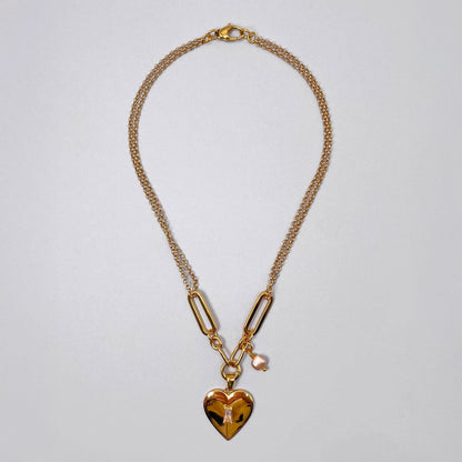 Collana con Cuore Pendente e Perla Rosa