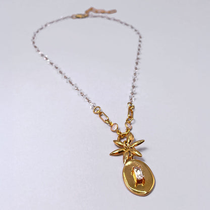 Necklace with Oval Pendant and Flower