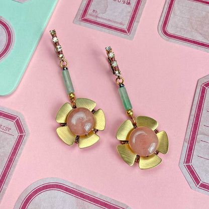 Poppy Pendant Earrings with Pink Jade
