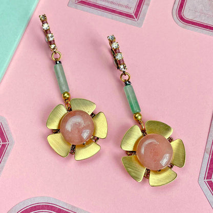 Poppy Pendant Earrings with Pink Jade
