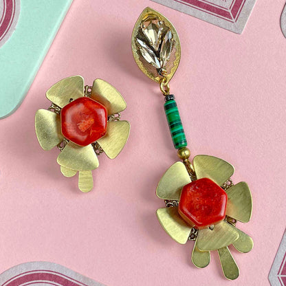 Poppy Asymmetrical Earrings with Madrepora