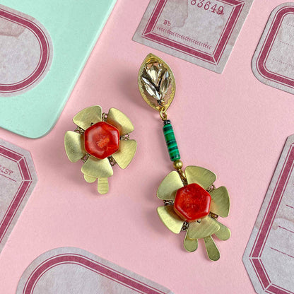 Poppy Asymmetrical Earrings with Madrepora