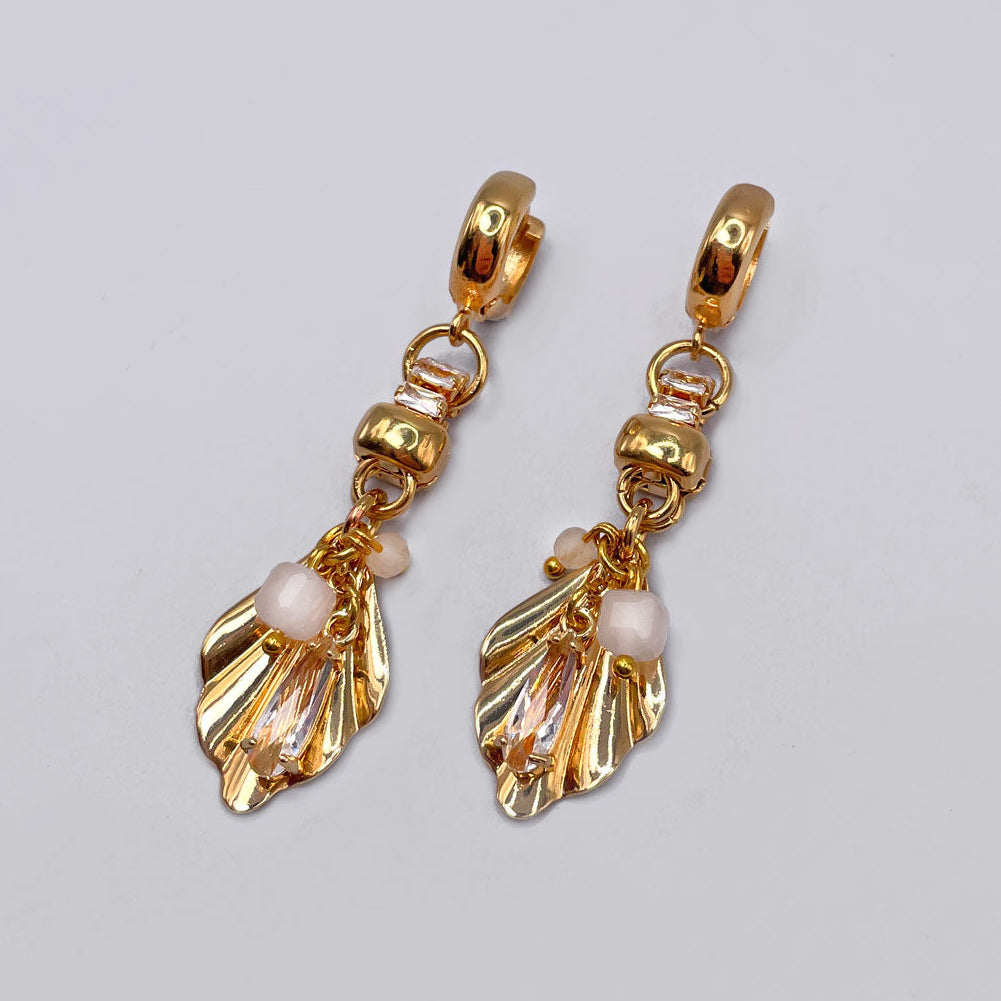 Earrings with Brass Leaf and Zircons